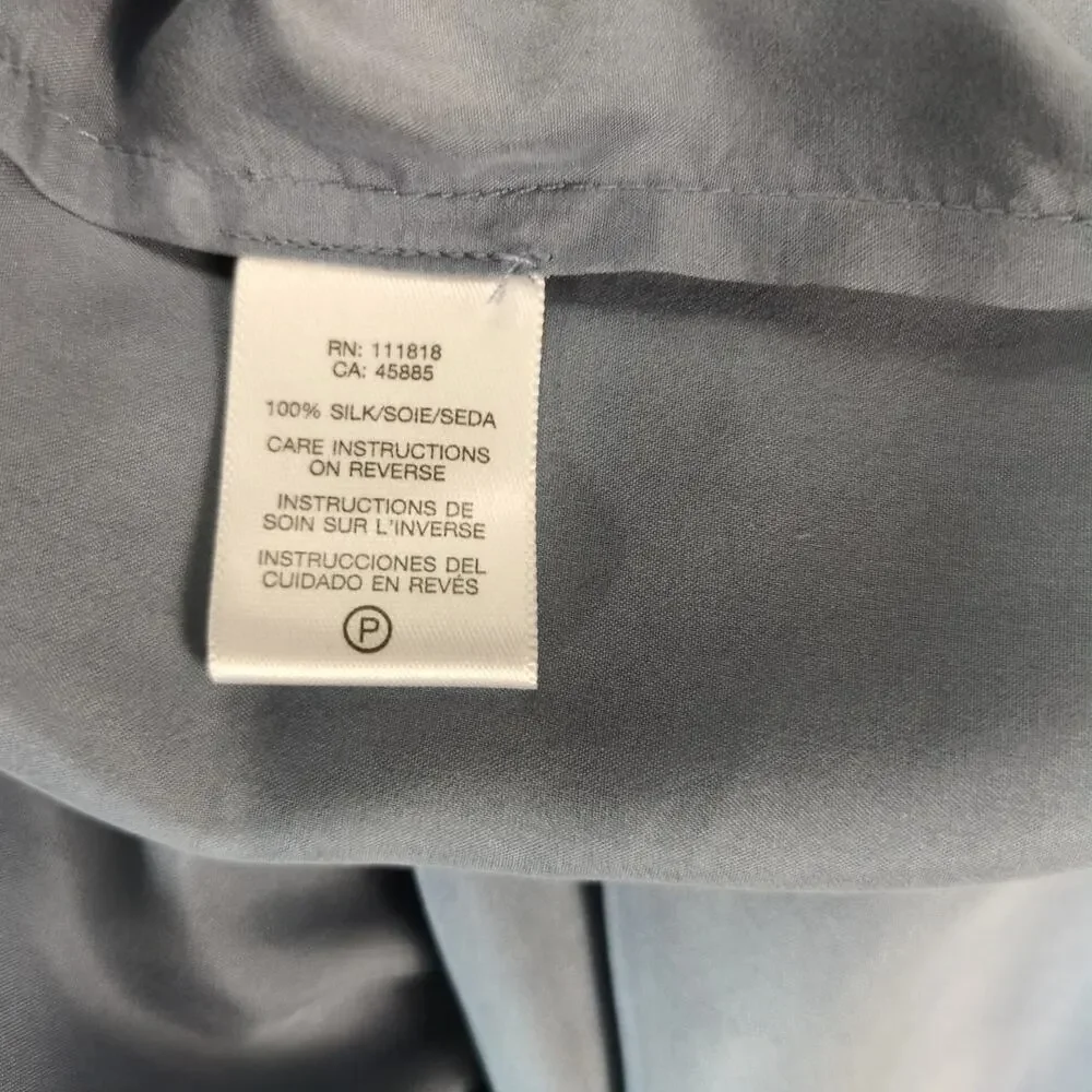 Michael Kors 100%‎ Silk Gray Pleated Blouse Women's 12 Keyhole Neck Long Sleeve